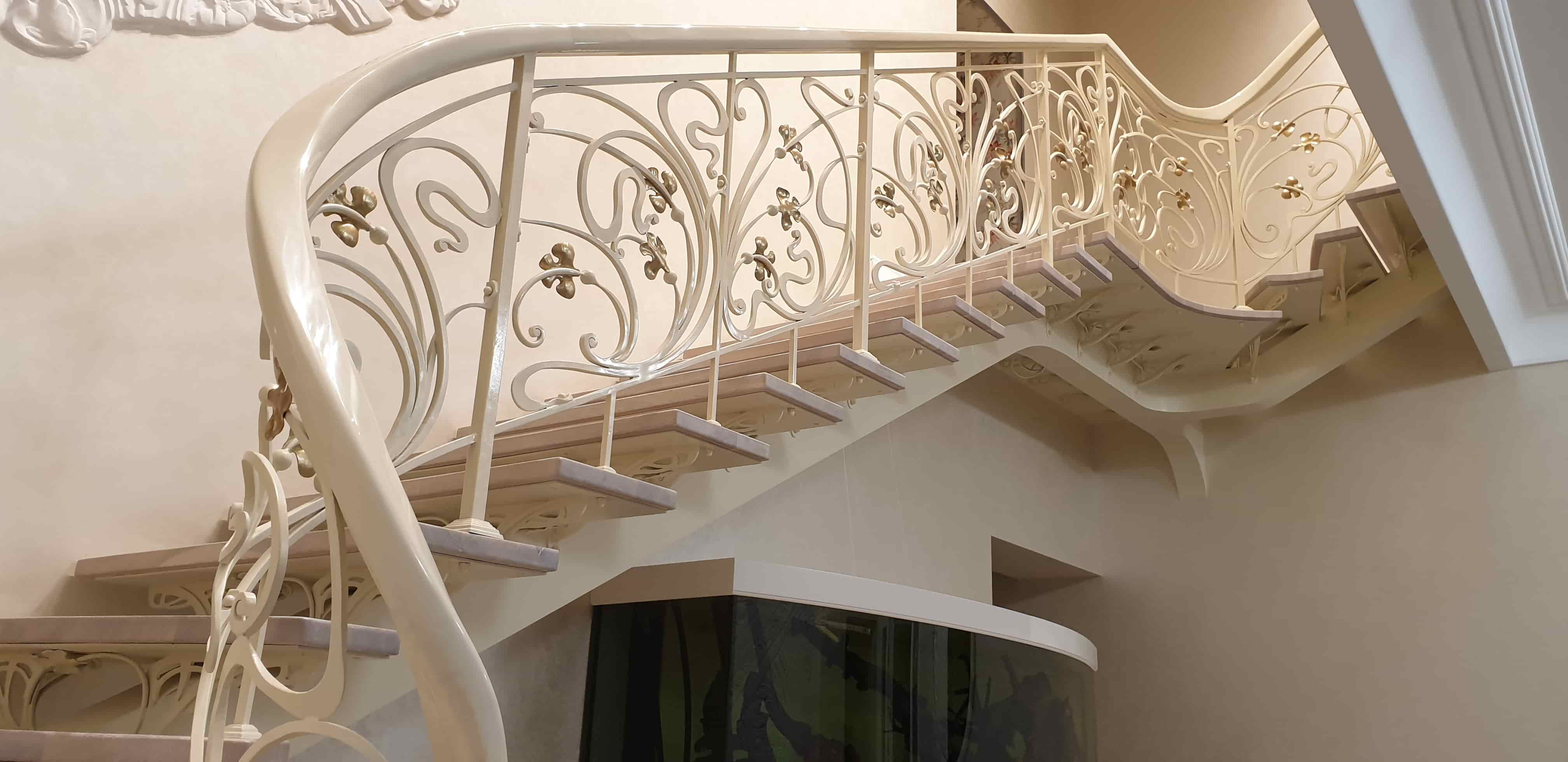 Forged railings on a metal staircase